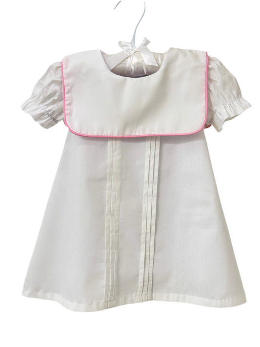 Girls Puff Sleeve Sailor Dress with Pink Trim