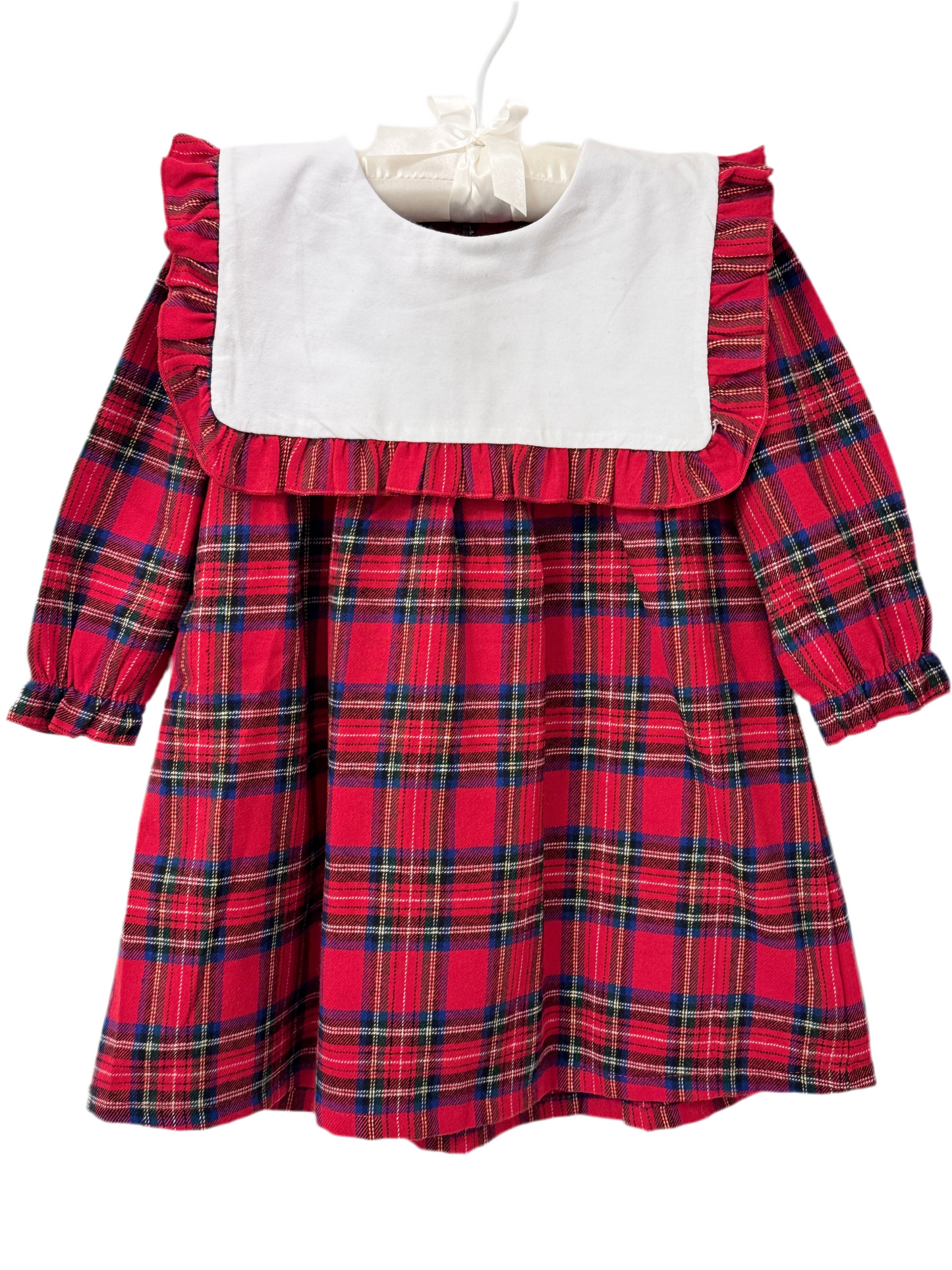 Girls Red Tartan Long Sleeve Dress